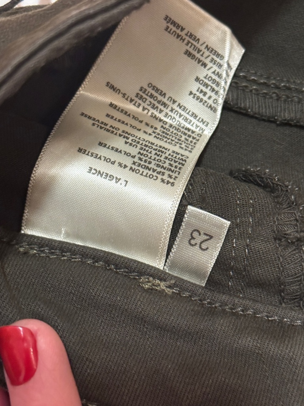 L’AGENCE Margot High Rise Skinny Jeans Army Green Fray Ankle Hem Size 23 - Picture 5 of 7